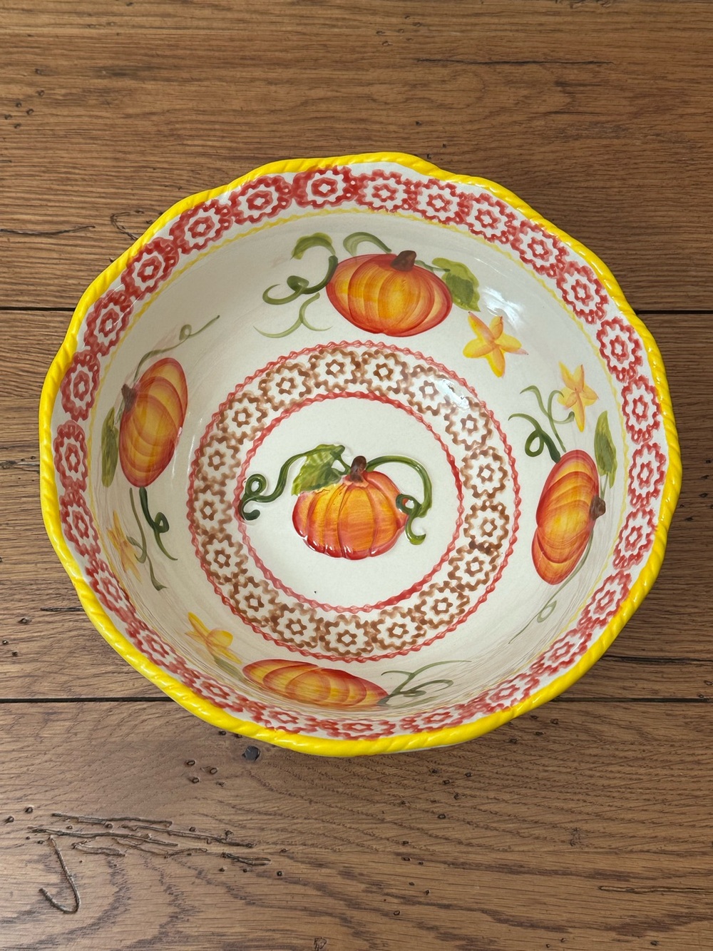 Temp-Tations Old World Pumpkin Ceramic Serving Bowl in Cream, Orange & Yellow